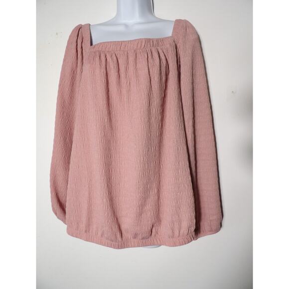 IZ Byer Top Shirt Pink 3X Square Neck Puff Sleeve Crepe Gauzy Valentines - Picture 1 of 9